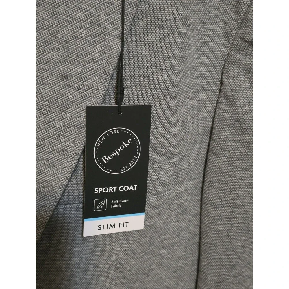 Bespoke New York Mens  Grey Slim Fit Cotton Blend Knit Sport Coat Blazer size L